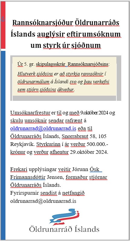 Öldrunarráð styrkur 2024